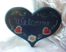 Norwegian Welcome Sign Plaque Handpainted Wood Heart Rosemaling Dark Blue picture