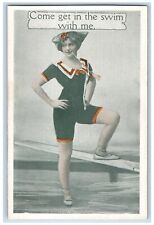 c1910's Girl At The Beach Come Get In The Swim With Me Unposted Antique Postcard picture
