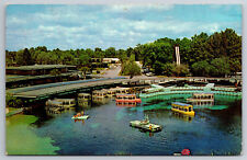 Vintage Postcard FL Silver Springs Aerial View Boats Old Cars Chrome ~10863 picture