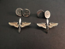 WWII US Army Air Corps AAC Pair Officer Wings Propeller Collar Insignia Sterling picture