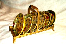 VINTAGE FRENCH ORMOLU FILIGREE COASTERS HOLDER PAPER MACHE FLORAL MID CENTURY picture