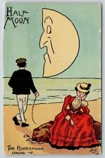 Half Moon The Honeymoon Cooling Off Couple On Beach HG Zim Postcard O23 picture