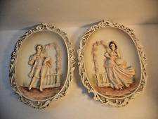 Beautiful Lefton Hand Painted 3-D Wall Plaques  French Colonial Man & Woman Vint picture