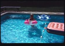 1972 Pool Party Woman Swimming Pink Float Vintage 35mm Slide picture