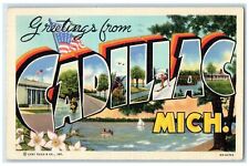 1949 Large Letter Greetings From Cadillac Michigan MI Posted Vintage Postcard picture