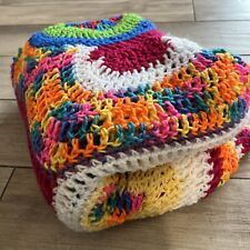 Vintage Handmade Rainbow Abstract Crochet Throw Blanket 40 X 40