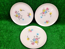 Lot of 3 Vintage MCM Pastel Floral Dinner Plates IMPERFECTIONS SEE DESC & PHOTOS picture