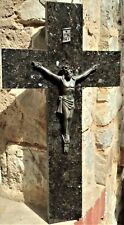 Antique Large French Bronze Crucifix  Religious Holy Granite Jesus Christ Cross picture