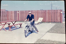 1960’s Color Slide Photo Motorcycle Hipster Guy Ride Hat Sun Glasses Moped ? picture