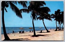 Jacksonville Florida Beach Sun Tanning Palm Trees Chrome Cancel WOB Postcard picture