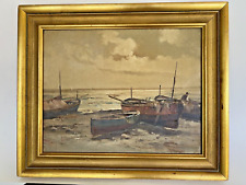 MCM Antique Ercole Magrotti (Italian 1890 1967) Boats Oil Painting Listed Artist picture