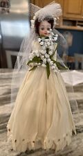 Antique Bride doll/ Wedding Cake Topper paper mache dress lace 12” Tall picture