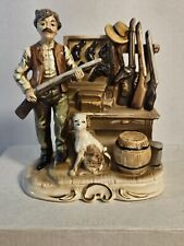 Vintage Hand Painted Old Man & Hunting Dog W/Barrel-Guns On Worktable picture