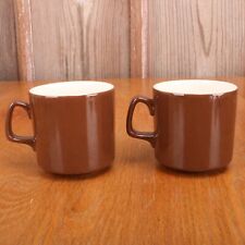 2 Brown Stoneware Coffee Mugs Tea Cups picture