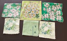 Shades of  GREEN Lot of 6 Vintage Handkerchief’s  Floral Patterns on 5 picture