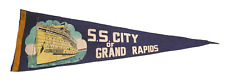 S.S. City of Grand Rapids Steamship vintage blue felt FLAG wall hanging 8 x 26