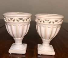 Vintage Ceramic Vase Fluted Pedestal Urn Planter Ivory Beige Decorative Set Of 2 picture
