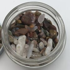 Vintage polished stones rocks in old jar including petrified wood pieces picture