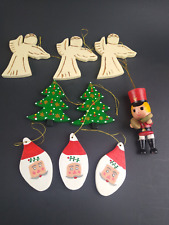 Vintage Mixed Wooden Christmas Ornaments Angels Santa Tree Toy Soldier Etc picture