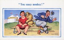 Vintage Comic Card Don McGill You Saucy Monkey Couple on Park Bench 550 picture