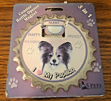 NWT E&S Pets I Love My Papillon Bottle Opener, Coaster & Magnet picture