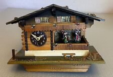 Vintage Swiss Cuckoo Clock Music Box Folk Carved Wood House Chalet Dancers Parts picture