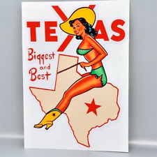 Texas Cowgirl Pinup Vintage Style Travel Decal, Vinyl Sticker, Luggage Label picture