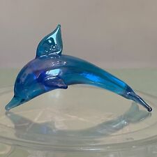 Glass Art Blue Dolphin Figurine Decorative Paperweight Hand Blown Murano Style picture