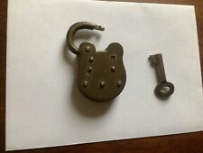 antique brass padlock and steel key British secure 2 lever Victorian picture