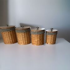 2003 Longaberger Basket Canister Set with Lids  Protectors Khaki Check Liners picture