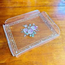 vtg lucite tray w handles floral mcm shabby chic picture