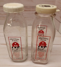 Lot of 2 Half Litre Sherman Farm Milk with Plastic lids Bottles East Conway NH picture