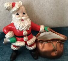 Vtg 1970s Atlantic Mold Ceramic Santa Claus Planter with Toy Bag Bell Christmas picture