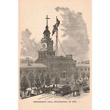 1876 Victorian Horse Trolley Independence Hall Philadelphia Engraving 2T1-57c picture