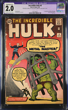THE INCREDIBLE HULK #6 MARCH 1963 CGC 2.0 OW/W PAGES *RESTORED* 1st METAL MASTER picture