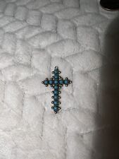 VTG 1970'S BELL TRADING POST STERLING SILVER TURQUOISE CROSS PENDANT picture