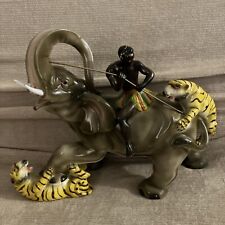 Rare Vintage 1950’s Blackamoor on Elephant w/ Attacking Tigers Portugal Figure picture