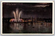 City Park Denver~Electric Fountain & Pavilion At Night~Boats~HH Tammen Postcard picture