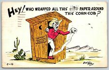 1952 Comic Postcard Hey Who Wrapped All This Paper Around This Corn Cob Outhouse picture