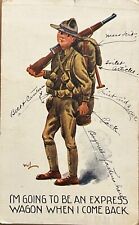 Army Soldier with Rifle Signed Wall Art Humor Antique Postcard c1910 picture
