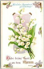 French Greetings Card Flower Bouquet White Petals Wishes Card Postcard picture