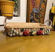 Vintage Woven Raffia Straw Casserole Basket Tray Grape Cluster Kitsch Storage picture