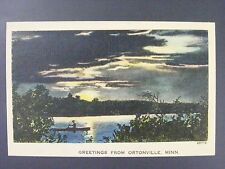 Ortonville Minnesota MN Night Lake Scene Vintage Linen Postcard 1930-45 picture