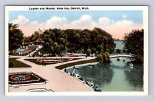 Detroit MI- Michigan, Lagoon And Mound, Belle Isle, Antique, Vintage Postcard picture