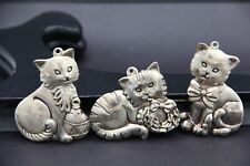 Gorham Christmas Cat Ornaments Silver Plate Metal Set of 3 picture