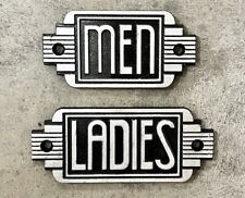 MEN and LADIES Classic Art Deco Cast Iron Bathroom Signs picture