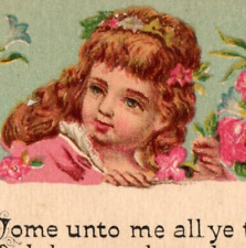 1870s Victorian Religious Trade Card Bible Quote Adorable Child #2 F109 picture
