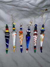 Glass Christmas Icicles Ornaments Funky Colorful on Clear Italy 4” Long Set of 6 picture