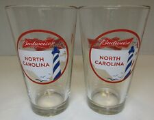 Set of 2 Budweiser *North Carolina* Drinking Glasses w/ Lighthouse picture