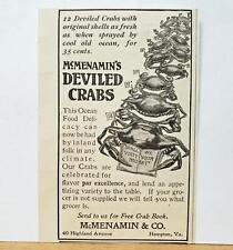 1903 McMenamin's Deviled Crabs McMenamin & Co Hampton Free Crab Book VA PRINT AD picture